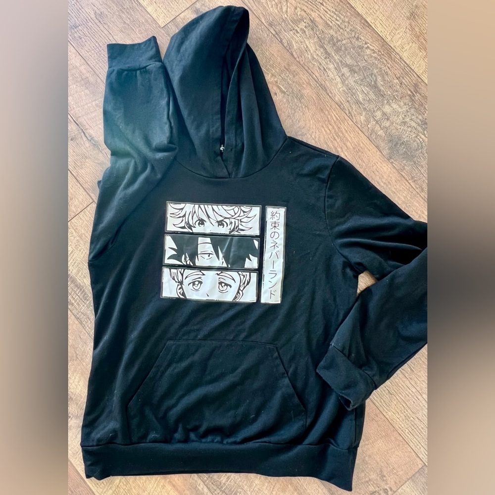 Anime Graphic Black Hoodie for teen